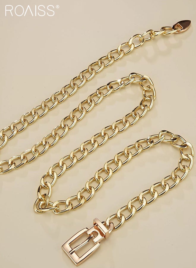 roaiss 2 Pcs Stylish Metal Waist Chains, Punk Rock Style Chunky Chain Belts, Buckle Type Adjustable Belt for Jeans and Dresses, A Waist Decoration for Women - Image 4